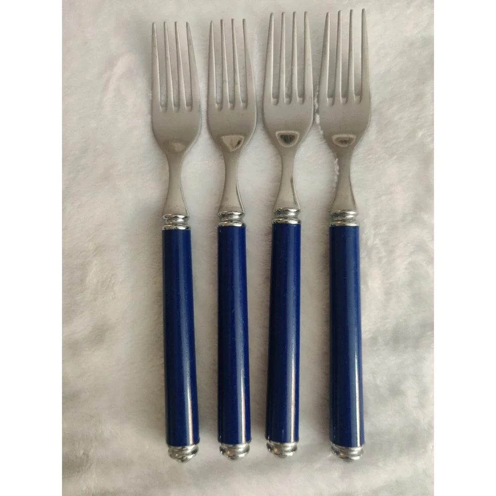 Vintage Oxford Hall Fashion Wear Blue Flatware Set of 4 Salad Forks Stainless